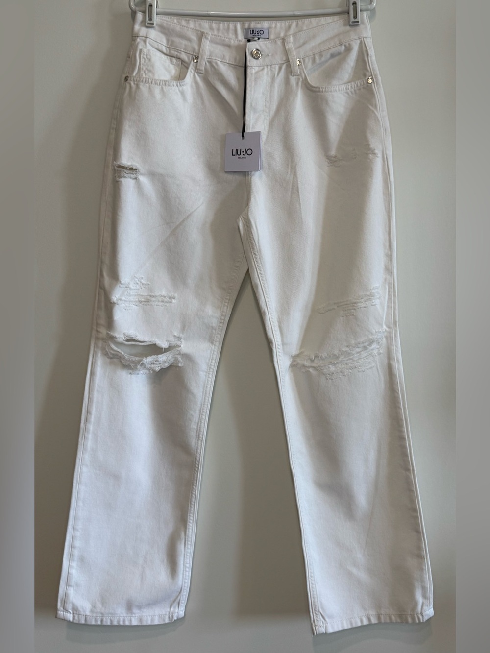 NEW Liu Jo Milano Women’s White Straight Boule Distressed Jeans Size 30